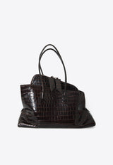 The Attico Medium La Passeggiata Shoulder Bag in Croc-Embossed Leather Brown 250WAH00054-LTB021PR-207