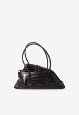 The Attico Small La Passeggiata Shoulder Bag in Croc-Embossed Leather Brown 251WAH00058-021PR-207