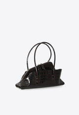 The Attico Small La Passeggiata Shoulder Bag in Croc-Embossed Leather Brown 251WAH00058-021PR-207