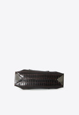The Attico Small La Passeggiata Shoulder Bag in Croc-Embossed Leather Brown 251WAH00058-021PR-207