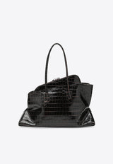 The Attico Medium La Passeggiata Shoulder Bag in Croc-Embossed Leather Dark Brown 250WAH00054LBT021PR/T_ATTIC-207
