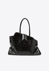 The Attico Medium La Passeggiata Shoulder Bag in Croc-Embossed Leather Dark Brown 250WAH00054LBT021PR/T_ATTIC-207