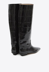 Paris Texas Bettina Knee-High Boots in Croc-Embossed Leather Black PX1363-XCOSM-BLACK