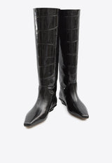 Paris Texas Bettina Knee-High Boots in Croc-Embossed Leather Black PX1363-XCOSM-BLACK