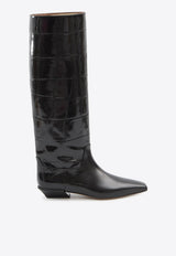 Paris Texas Bettina Knee-High Boots in Croc-Embossed Leather Black PX1363-XCOSM-BLACK
