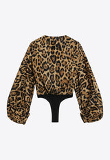 Alaïa Leopard Print Bodysuit Top Brown AA9B0484W172CSI/S_ALAIA-954