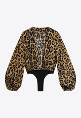Alaïa Leopard Print Bodysuit Top Brown AA9B0484W172CSI/S_ALAIA-954