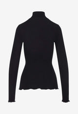 Ribbed Knit High-Neck Sweater
