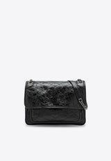 Saint Laurent Medium Niki Crinkled-Effect Leather Shoulder Bag Black 6331580EN04/T_YSL-1000