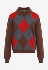 Argyle Knit Cashmere Polo Sweater
