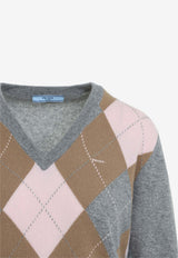 Argyle Intarsia Knit V-neck Sweater