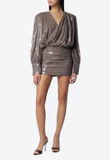 ROTATE Draped Sequin Mini Dress Taupe 1164211078BCR2240/T_ROTAT-1078