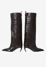 The Attico Lea 65 Knee-High Boots in Croc-Embossed Leather Dark Brown 261WSH00879-155PR-204