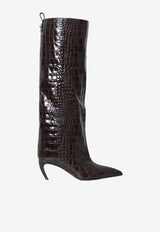 The Attico Lea 65 Knee-High Boots in Croc-Embossed Leather Dark Brown 261WSH00879-155PR-204