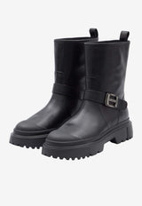 Hogan H619 Leather Biker Boots Black HXW6190FC40-KXT-B999