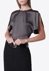 Victoria Beckham Bela Fitted Satin Top Gray 1126WTP006579ASI/T_VIBEC-OR