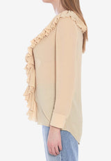 Saint Laurent Ruffled V-neck Blouse Beige 820973-Y3K45-9520