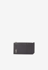 Saint Laurent Cassandre Leather Zip Cardholder Black 629899-1JB0E-1000