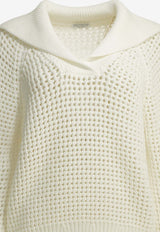 Brunello Cucinelli Openwork V-neck Sweater White M89302602C2723_X_66124744-6521-4e16-be10-9e6b795df34e