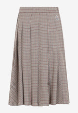 Pleated Check Midi Skirt