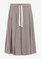 Pleated Check Midi Skirt