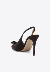 Ferragamo Vibily 95 Vara Bow Slingback Pumps in Suede Brown 07943931CSUE/S_FERRA-TM