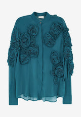 Dries Van Noten Chowsa Floral Applique Blouse Petrol 2610107623376508_PETROL_54420991