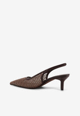 Brunello Cucinelli 60 Decolletè Lurex Mesh Slingback Pumps Brown MZSFC3215C8279_TESTAMORO_58257013
