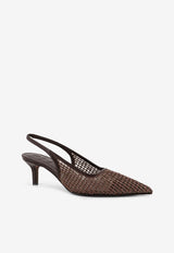 Brunello Cucinelli 60 Decolletè Lurex Mesh Slingback Pumps Brown MZSFC3215C8279_TESTAMORO_58257013