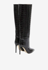 Paris Texas Stiletto 105 Croc-Embossed Leather Knee-High Boots Black PX133-XCOCO-CARBONE