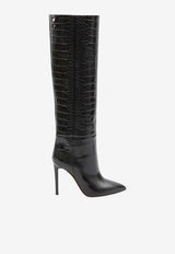 Paris Texas Stiletto 105 Croc-Embossed Leather Knee-High Boots Black PX133-XCOCO-CARBONE