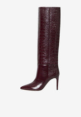 Paris Texas Stiletto 85 Croc-Embossed Leather Knee-High Boots Burgundy PX548-XCOCO-ROUGE NOIR