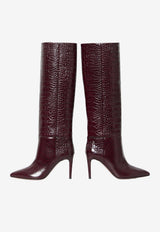 Paris Texas Stiletto 85 Croc-Embossed Leather Knee-High Boots Burgundy PX548-XCOCO-ROUGE NOIR
