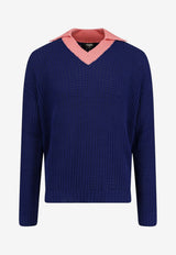 Fendi Open Knit V-neck Sweater Blue FZE077AYY3F1A9C_BLU INK+PEONIA_42821646