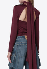 ROTATE High-Neck Satin Top with Scarf Burgundy 1161752694BCR2080/T_ROTAT-2694
