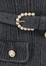 Self-Portrait Ribbed Knit Belted Cardigan Gray PF26131TGRGREY_GREY_70014003
