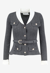 Self-Portrait Ribbed Knit Belted Cardigan Gray PF26131TGRGREY_GREY_70014003