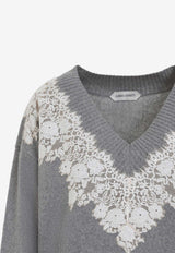 Lace-Trimmed V-neck Sweater