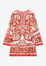 Dolce & Gabbana Majolica Print Mini Kaftan Dress Orange F61A2TGDDRE/T_DOLCE-S9000