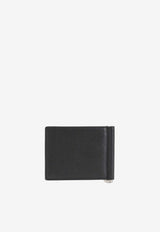 VLogo Grained Leather Money Clip Bi-Fold Wallet