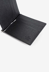 VLogo Grained Leather Money Clip Bi-Fold Wallet
