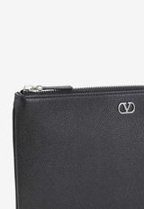 VLogo Grained Leather Zip Pouch