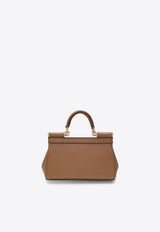 Dolce & Gabbana Small Sicily Shoulder Bag in Grained Leather Brown BB7116B1001/T_DOLCE-8M417