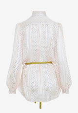 All-Over Stars Belted Silk Blouse