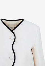 Contrast-Trim Collarless Blazer