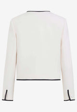 Contrast-Trim Collarless Blazer