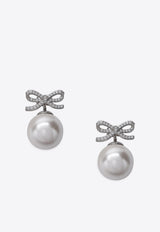 Self-Portrait Crystal Bow Pearl Stud Earrings Silver PF26-604EPR/T_SELF-SL