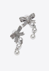 Self-Portrait Crystal Bow and Pearl Drop Earrings Silver PF26-601EPR/T_SELF-SL