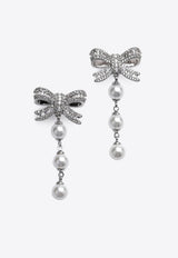 Self-Portrait Crystal Bow and Pearl Drop Earrings Silver PF26-601EPR/T_SELF-SL
