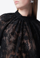 Self-Portrait High-Neck Sheer Lace Blouse Black PF26-032TAPL/T_SELF-B